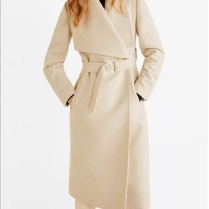 Mango Wide Lapel Wool Blend Wrap Coat